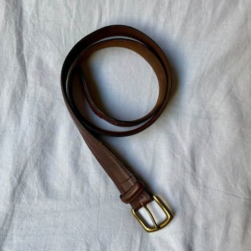 Men's Size 34 Brown Leather Belt Made in USA Solid Brass Buckle
